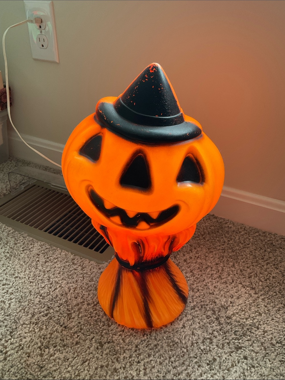 VTG Empire Blow Mold Jack O Lantern Pumpkin Witch Hat Tabletop Halloween Lighted